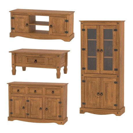 Promo Cristalero + Mesa de Living + Aparador + Rack de TV Linea Naturale Roble