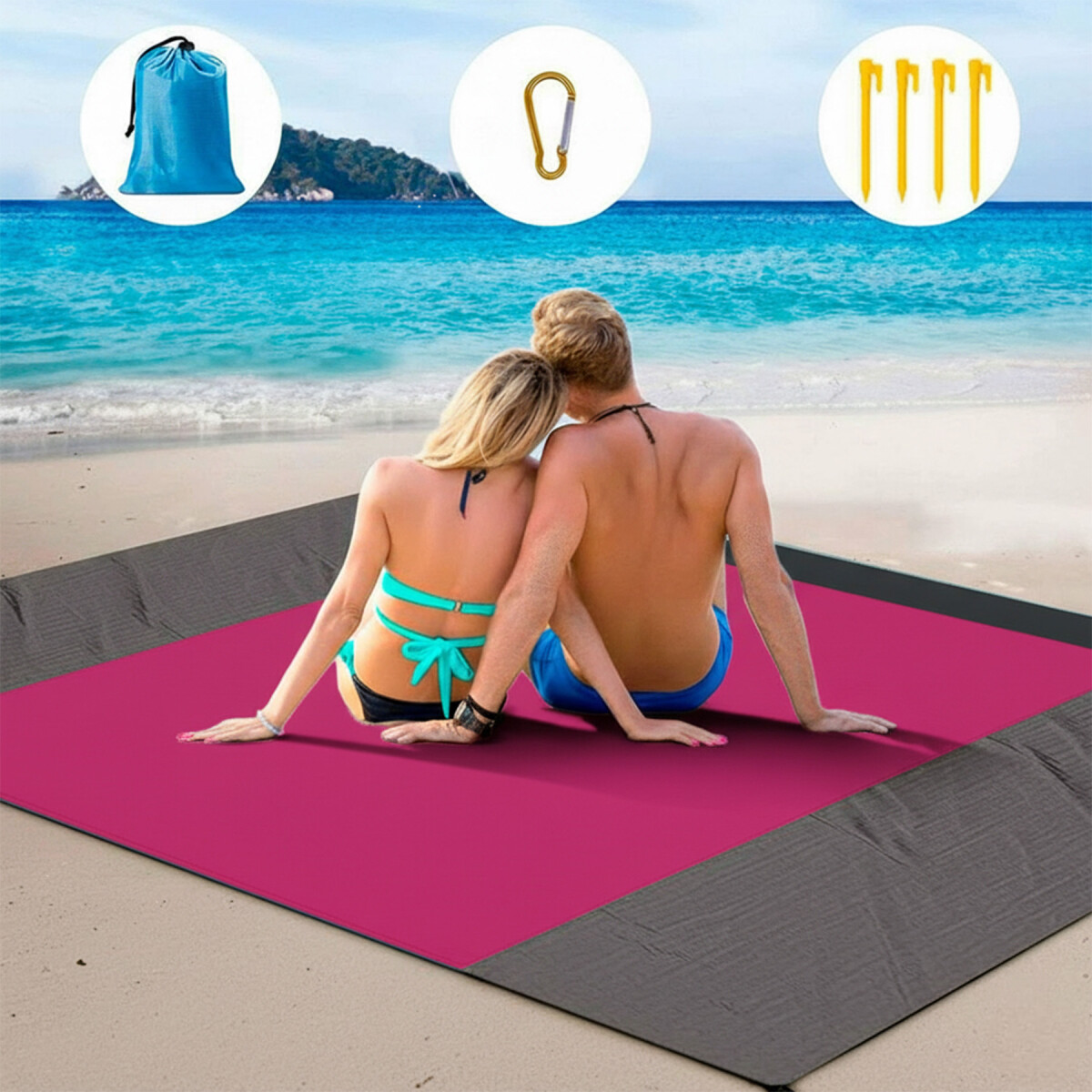 Manta Playa Picnic Camping Tela Oxford 210 X 200 Cm + Bolso - Color Rosado 