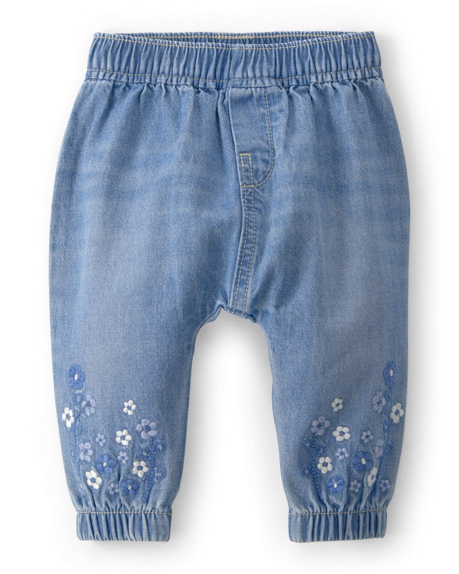 Pantalón jean con bordado floral Sin color