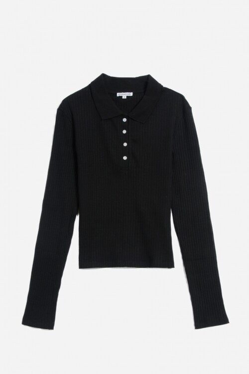Remera manga larga cuello polo NEGRO