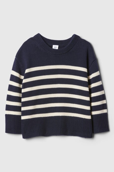 Buzo Cuello Redondo Toddler Niña White Navy Stripe