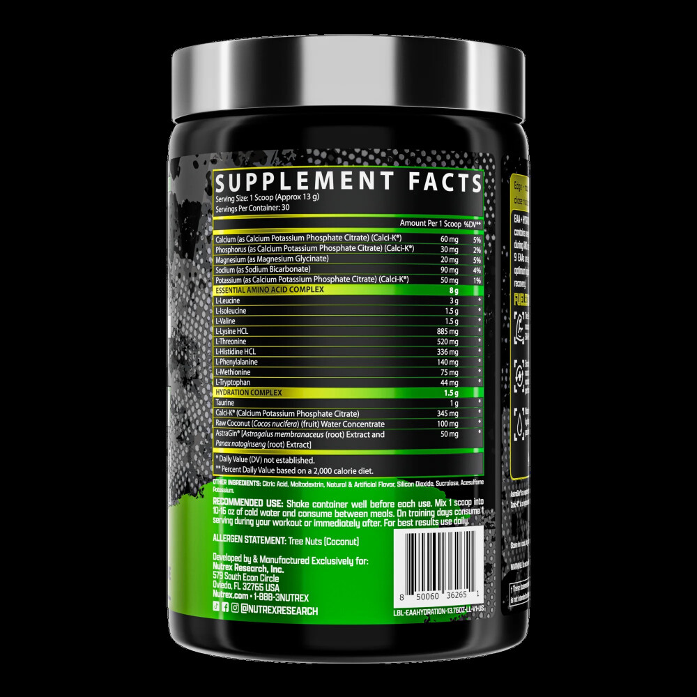EAA + Hydration | Aminoácidos Esenciales + Electrolitos | 30 Servicios - Nutrex EAA + Hydration | Aminoácidos Esenciales + Electrolitos | 30 Servicios - Nutrex