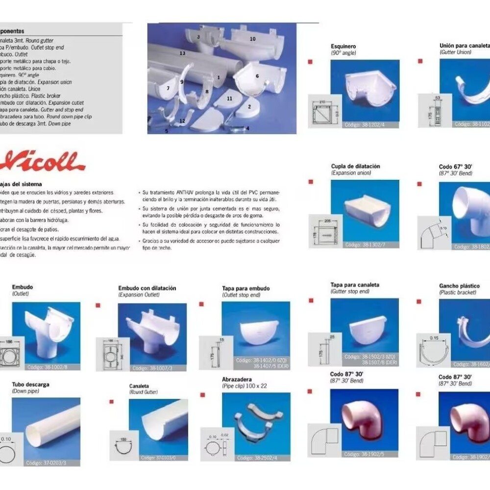 Canaleta pluvial PVC 3m NICOLL Canaleta Pluvial Pvc 3m Nicoll