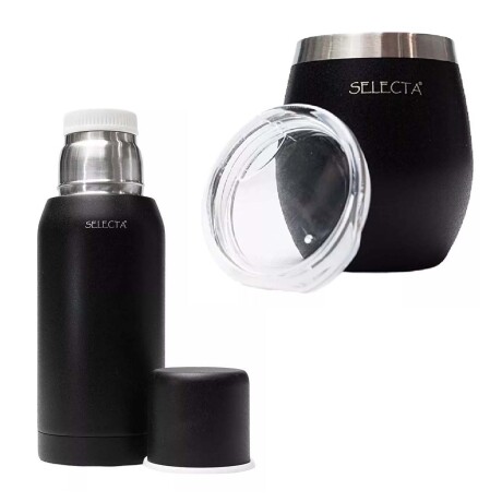 Set Camping 2 Sillas Tela Plegable + Termo Bala 750ml + Mate Negro