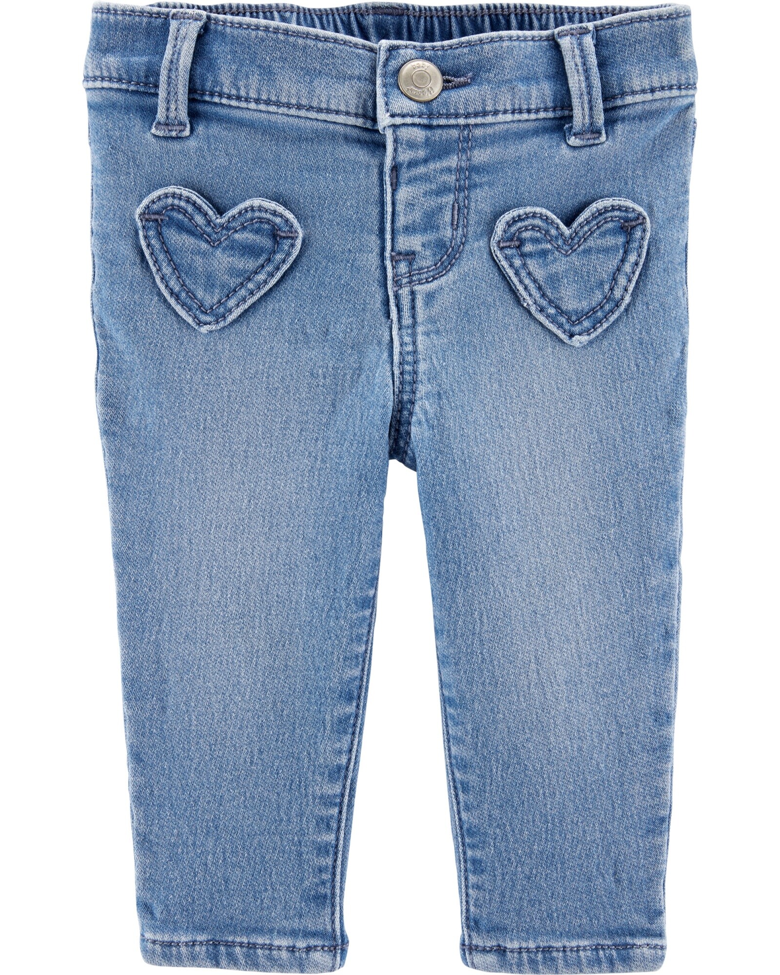 Pantalón de jean elastizado con bolsillos corazón Sin color