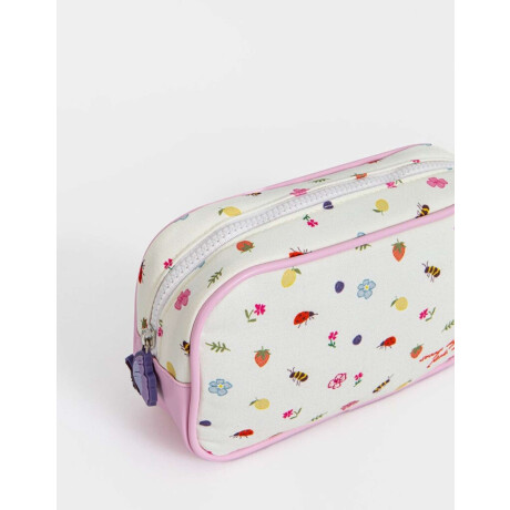 Cartuchera De Pu Estampada Y Bordada Con Bolsillo Blanco Crema