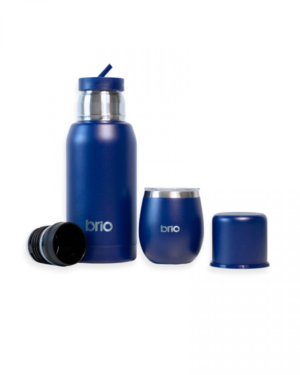 Set De Termo 750 Ml Y Mate Con Tapa brio Acero Inox - Azul 