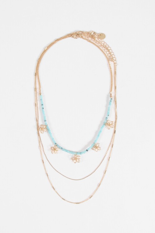 Collar triple dije flor dorado