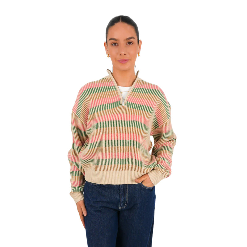 Buzo Rhythm Estelle Quarter Zip Striped Knit - Multicolor Buzo Rhythm Estelle Quarter Zip Striped Knit - Multicolor