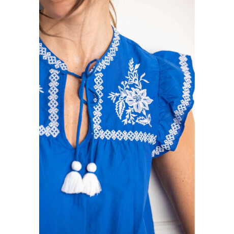 Blusa Bordado Azul Francia