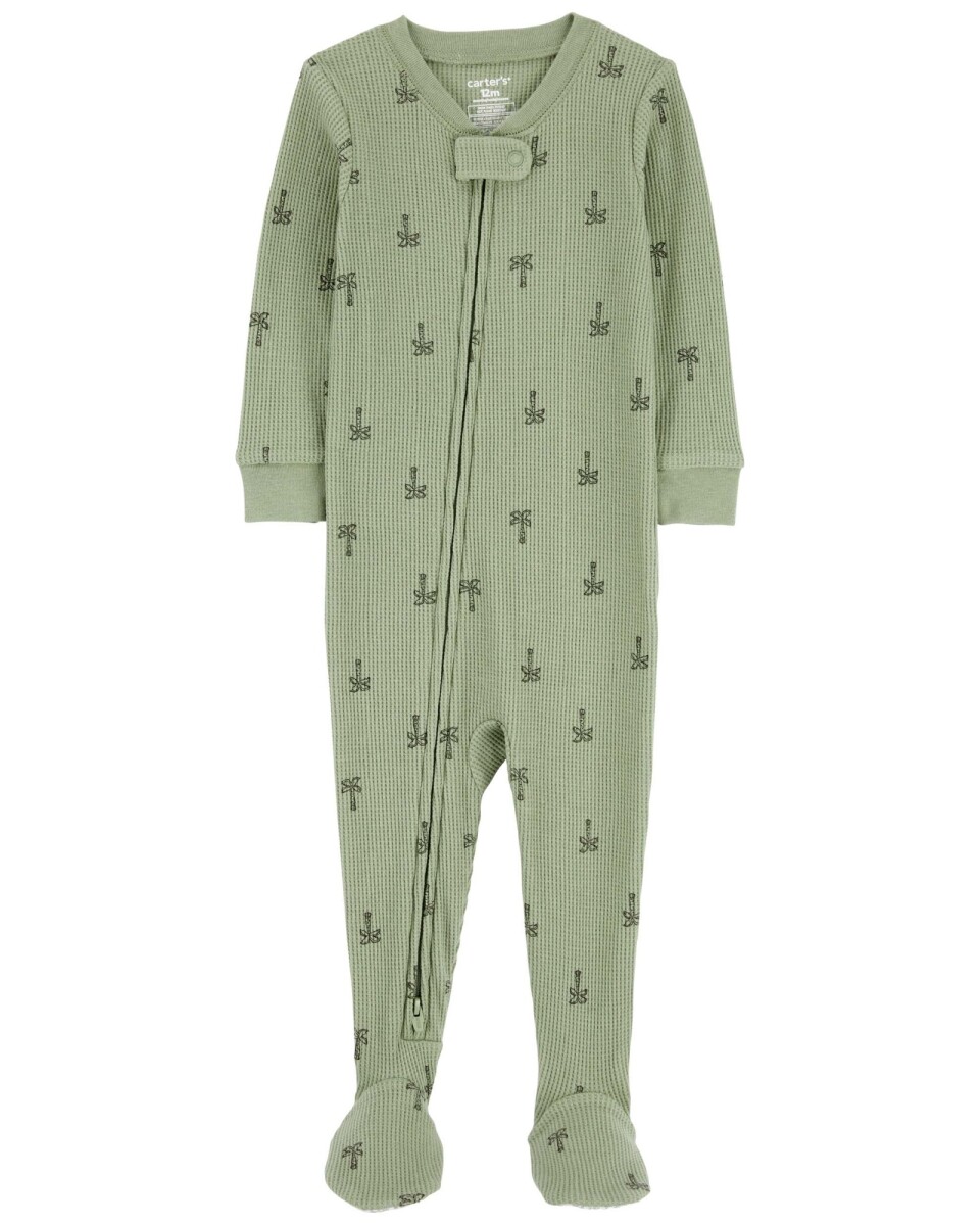 Pijama una pieza de algodón térmico, con pie, diseño palmeras. Talles 12-24M 