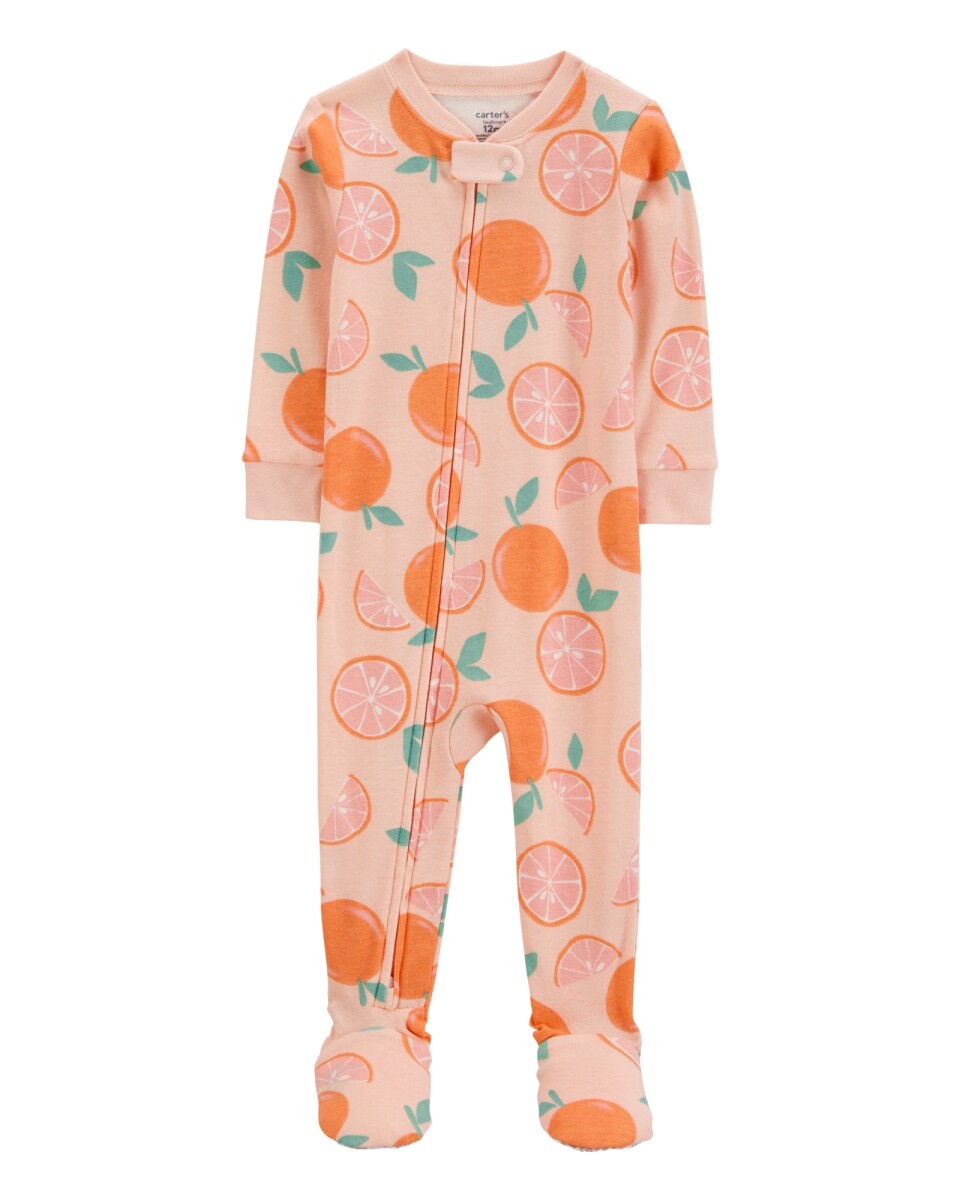 Pijama una pieza de algodón, con pie, diseño naranjas 