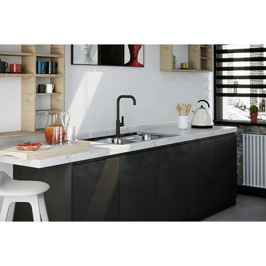 Griferia De Cocina Monocomando Con Pico Curvo Black Linea Fulton Griferia De Cocina Monocomando Con Pico Curvo Black Linea Fulton