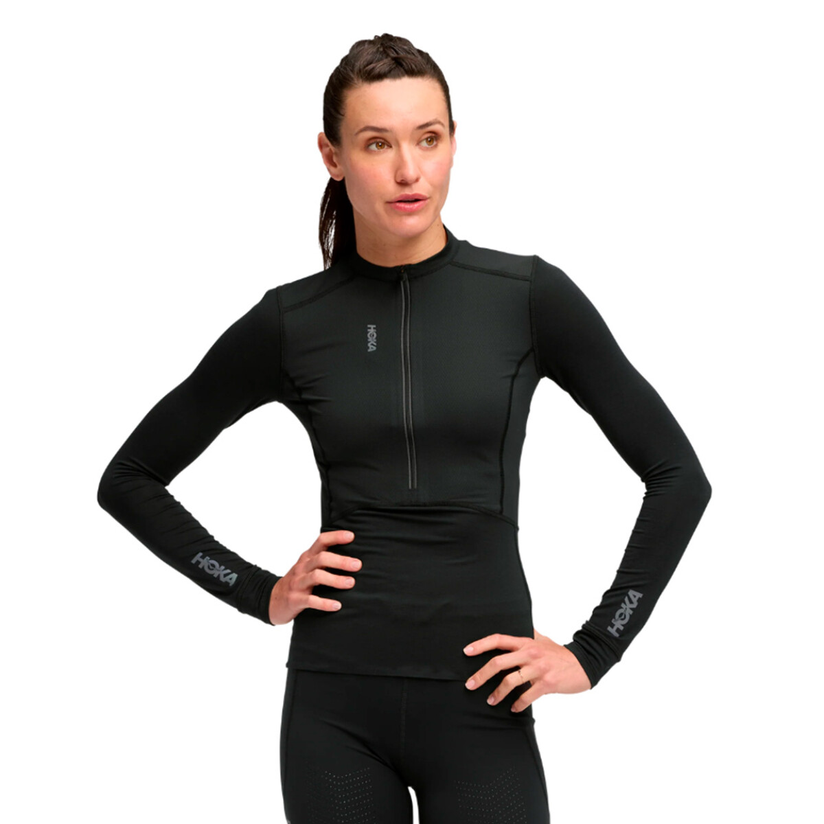 Hoka Buzo SkyBreeze Long Sleeve Zip Mujer - Negro - Negro-Negro 