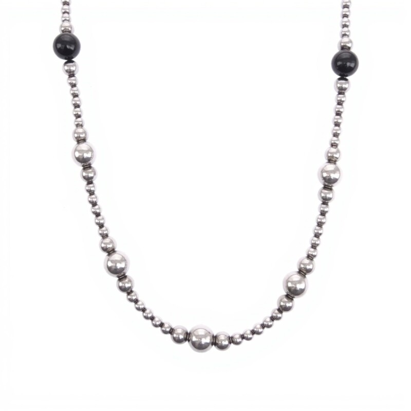 Cadena bolitas varias -Plata 925 - onix -CD5086 conpiedra