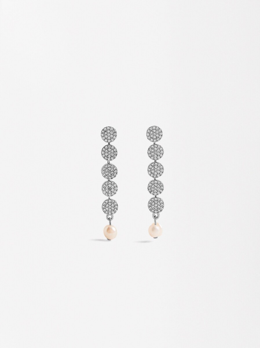 Pendientes De Círculo Con Circonitas Y Perla - plateado 