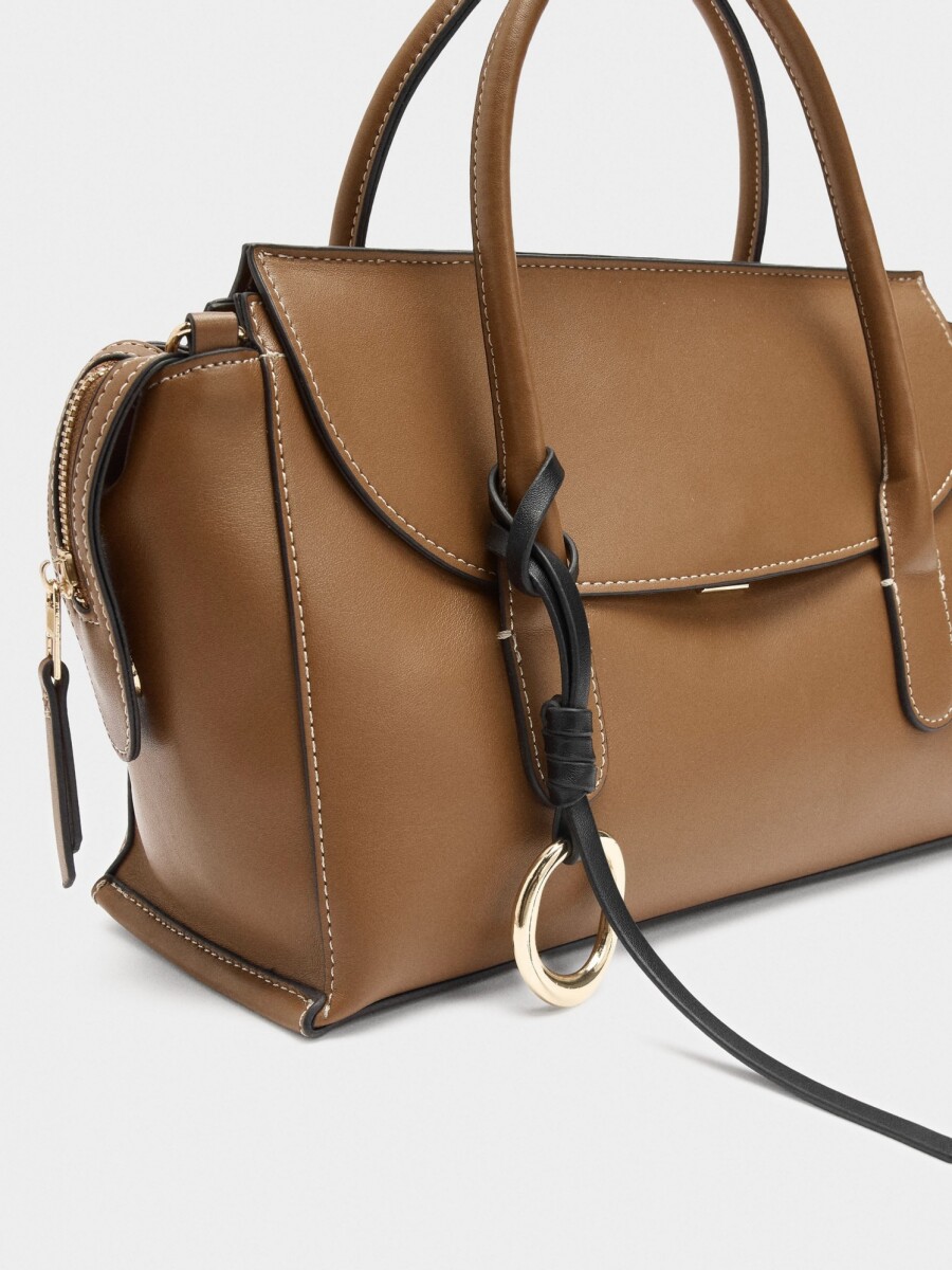 Bolso Tote Liso Con Solapa camel