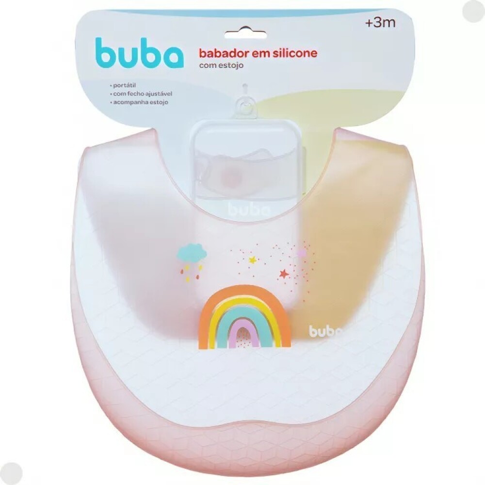 Babero silicona con estuche de viaje rosa