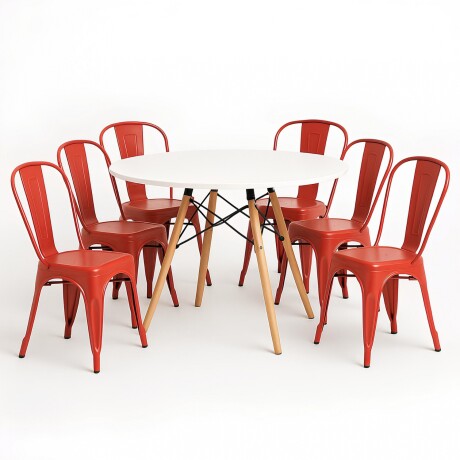 Juego de comedor mesa Redonda 120cm + 6 Sillas Tolix Blanco