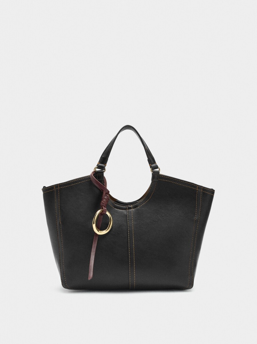 Bolso Tote Liso Con Cierre De Cremallera - negro 