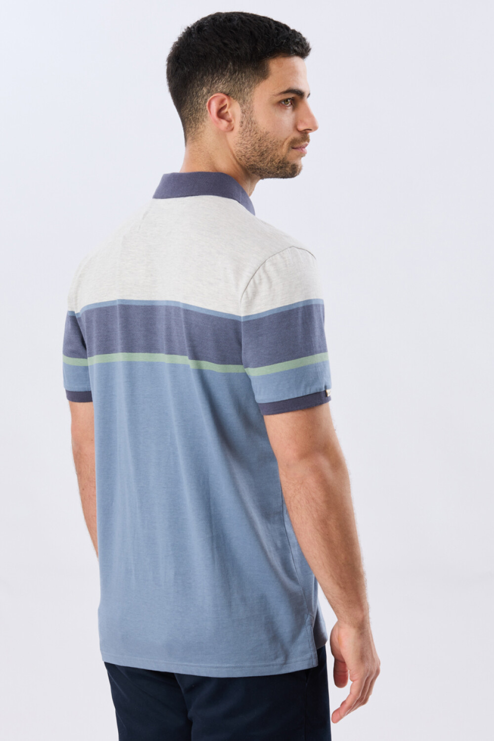 REMERA POLO RAYADA JERSEY Gris