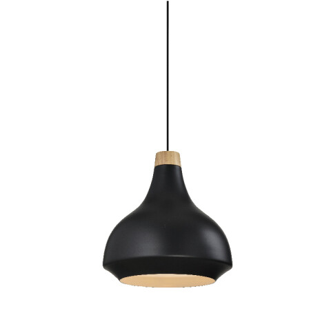 Lámpara colgante campana metal negro y madera Ø34 IX9018