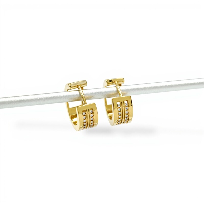 Caravanas Aros de oro Doble Brillo de oro- Oro bajo - Zirconia - CA8098 conpiedra