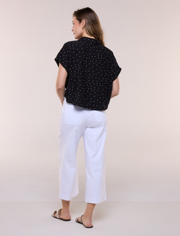 Blusa Crop Cruzada Con Lunares NEGRO/BLANCO
