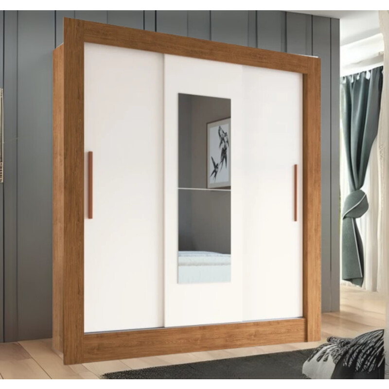 Placard Ropero 3 Puertas Corredizas Dormitorio Con Espejo Marrón