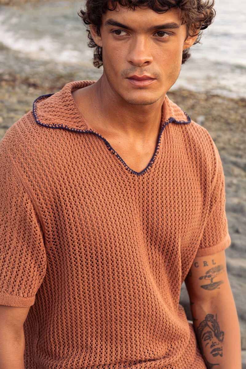 EMBROIDERED POLO SHIRT Tabaco