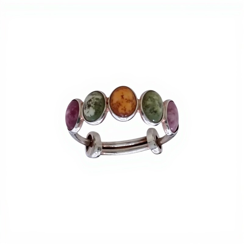 Anillo Óvalos-Plata rodinada-Piedra Turmalina multicolor-AN2016 conpiedra