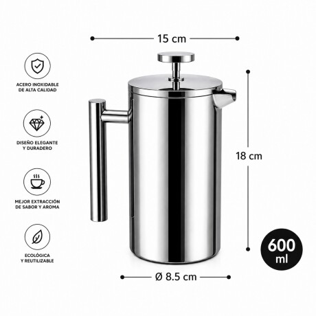 Cafetera Francesa Calidad Premium 600ml Acero Inoxidable Plateado
