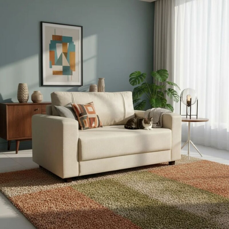 SOFA 2 CUERPOS - TAPIZADO TELA PET FRIENDLY BEIGE SOFA 2 CUERPOS - TAPIZADO TELA PET FRIENDLY BEIGE