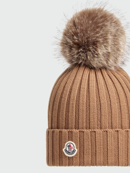 MONCLER - GORRO DE LANA CON POMPON Blanco