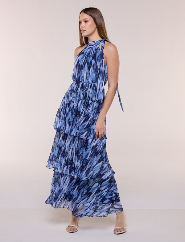 Vestido De Gasa Con Capas AZUL/MULTI