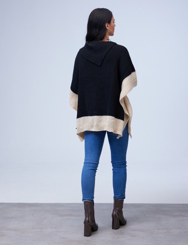 Poncho Colorblock NEGRO/BEIGE