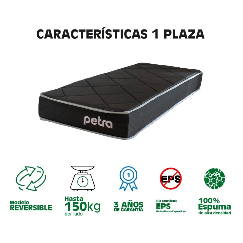 Colchón Espuma 1 Plaza Petra Ultrafirm 78x188x20cm 150kg D60 Negro Colchón Espuma 1 Plaza Petra Ultrafirm 78x188x20cm 150kg D60 Negro