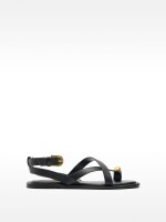 Sandalias De Piel Con Tiras Detalle Metálico negro