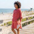 Bata Poncho Velour Estampadas 100 x 90 cm RAYAS CORAL