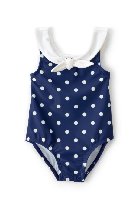 Malla de baño 1 pieza con protección UPF 50+, azul marino, diseño lunares. Talles 3-24M Sin color