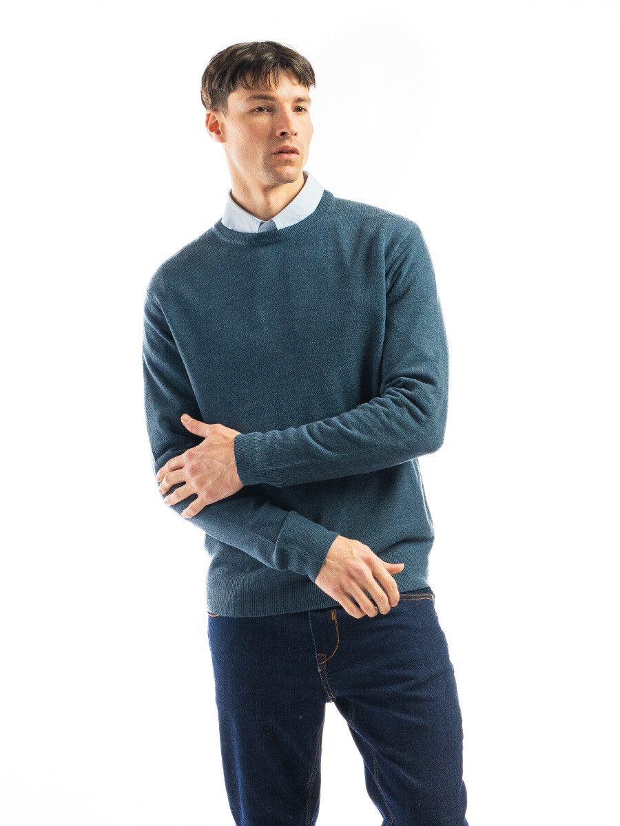 Buzo Cashmere Cuello Base - Petróleo Melange 