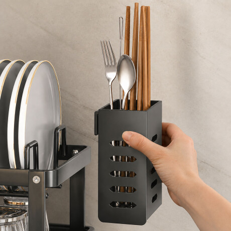 Escurridor Platos 2 Niveles Drenaje Automático Organizador Negro