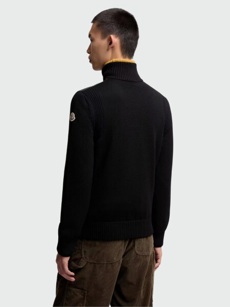 MONCLER - Cardigan Acolchado de Lana Tricot Negro