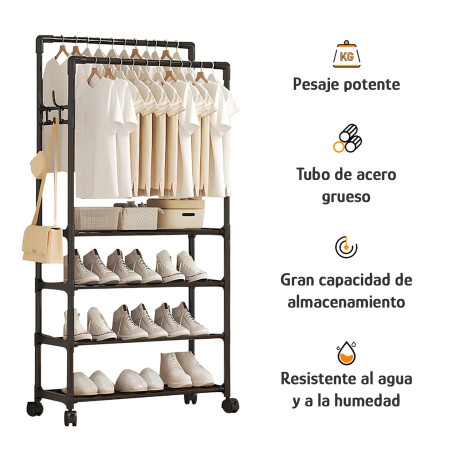 Perchero Organizador de Pie Multif 3en1 4Niveles 56x33x188cm Negro