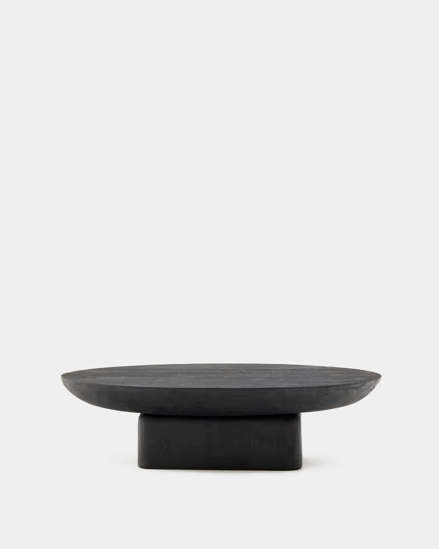 Mesa de centro Ovak de madera maciza de acacia con acabado negro FSC 100% 140 x 70 cm Mesa de centro Ovak de madera maciza de acacia con acabado negro FSC 100% 140 x 70 cm