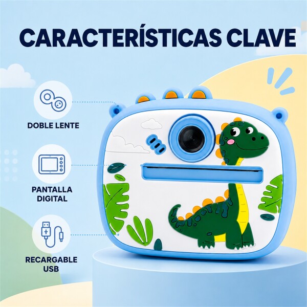 Cámara Infantil Instantánea Gatito con Doble Lente y Selfie CELESTE
