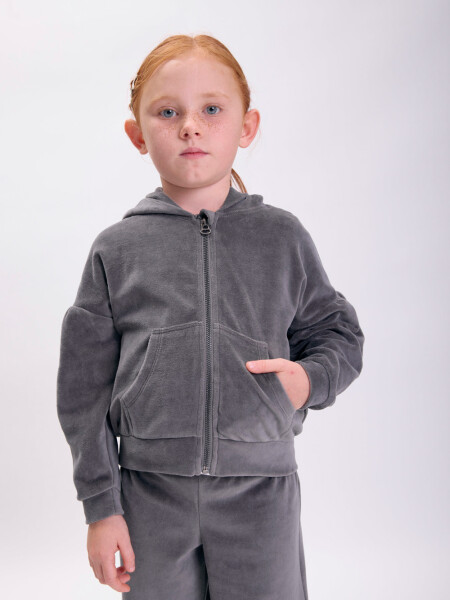 Campera plush frunces Gris