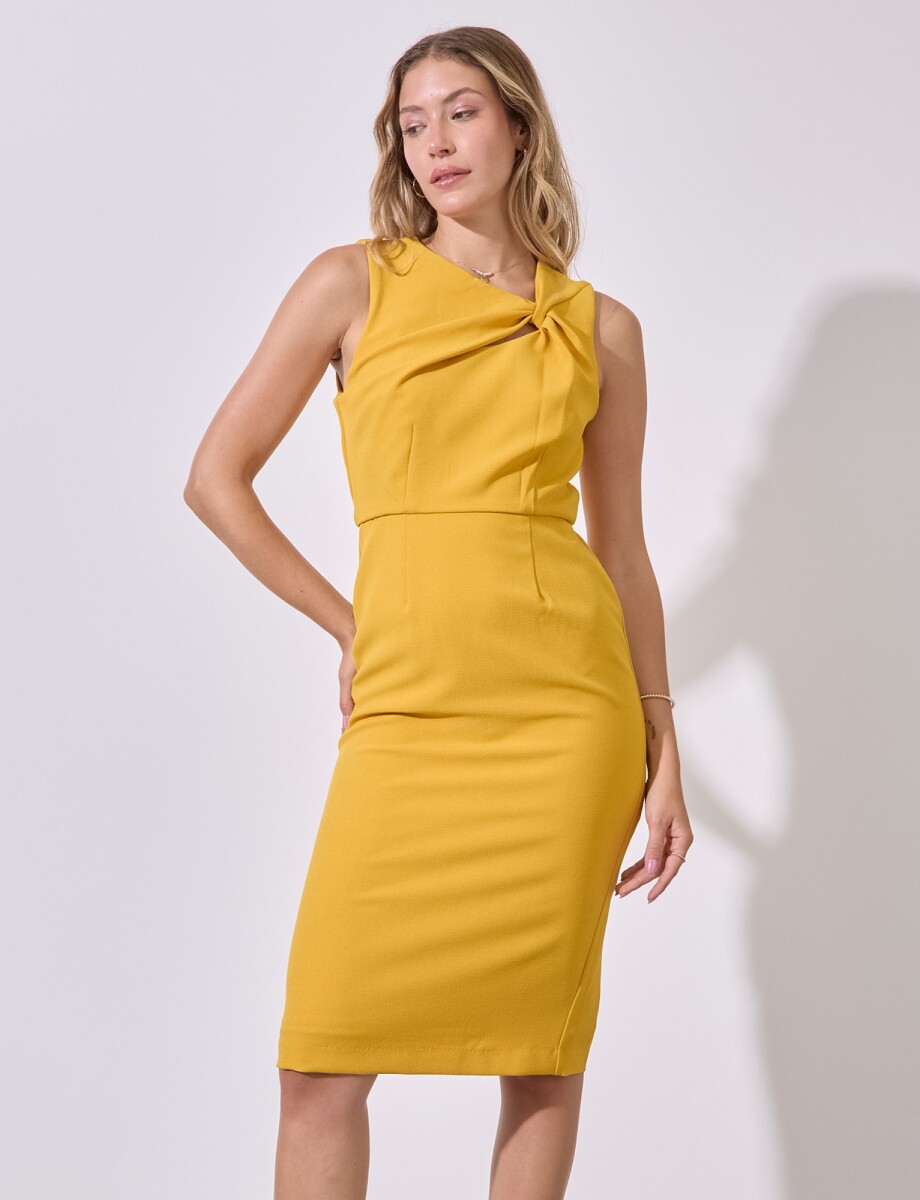 Vestido Escote Entrelazado - Mostaza 