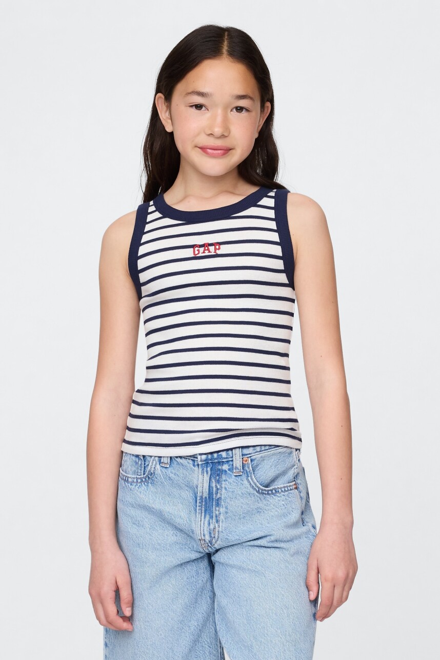 Musculosa Logo Gap Niña White Navy Stripe