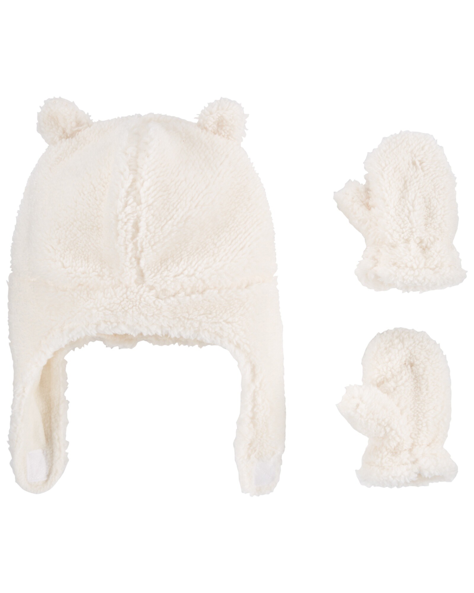 Gorro con orejas y mitones de sherpa, marfil Sin color